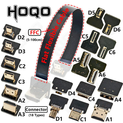Ribbon FPV HDMI-Compatible Connector – Flexible Flat Cable for Raspberry Pi 4, Micro HDMI to HDMI/Mini HDMI Female 90° FFC 20pin