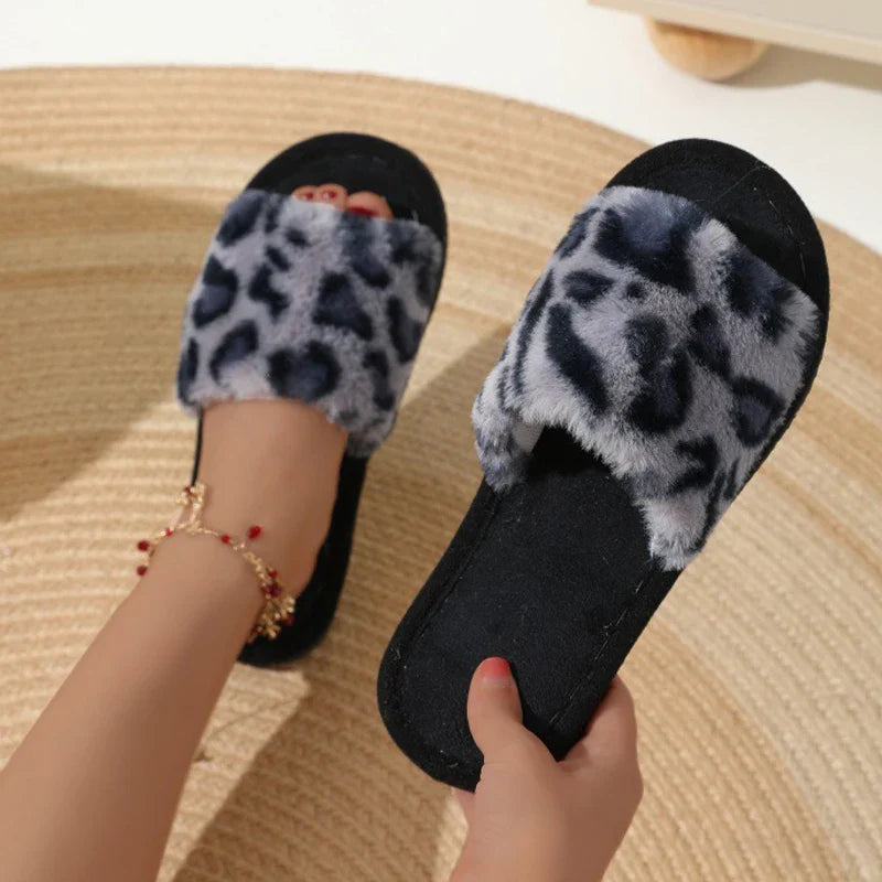 Women’s Cotton Plush Slippers – Warm Non-Slip EVA Flat Slides for Autumn & Winter Home Comfort