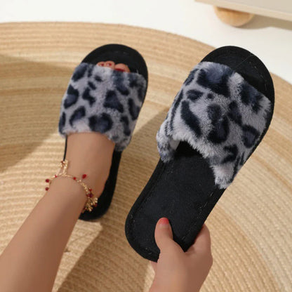 Women’s Cotton Plush Slippers – Warm Non-Slip EVA Flat Slides for Autumn & Winter Home Comfort