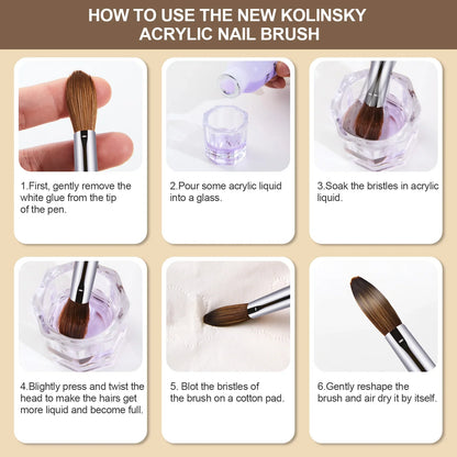 Premium Kolinsky Acrylic Nail Brush with Round Shaped Handle - High-Quality Bristles for Precise Acrylic Application - Nailar's Choice for Stunning Nail Art