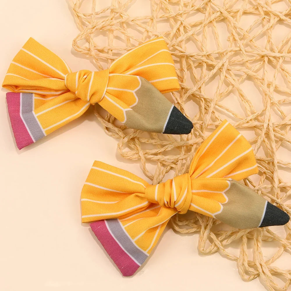 2Pcs Pencil Bow Hair Clips - Cute Kawaii Back to School Hairpins for Girls Kids