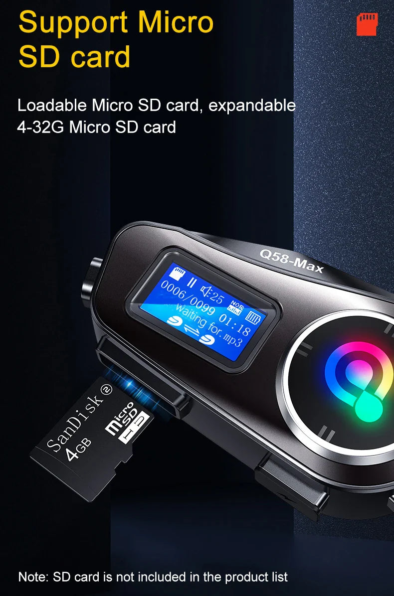 Q58 Max Motorcycle Helmet Bluetooth Intercom – IP65 Waterproof, 500M Range, Multi-Scene Music Sharing