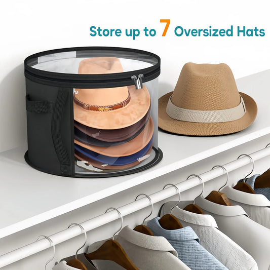 Foldable Hat Storage Bucket Bag – Travel Organizer with Handle & Clear Window for Wide Brim Hats