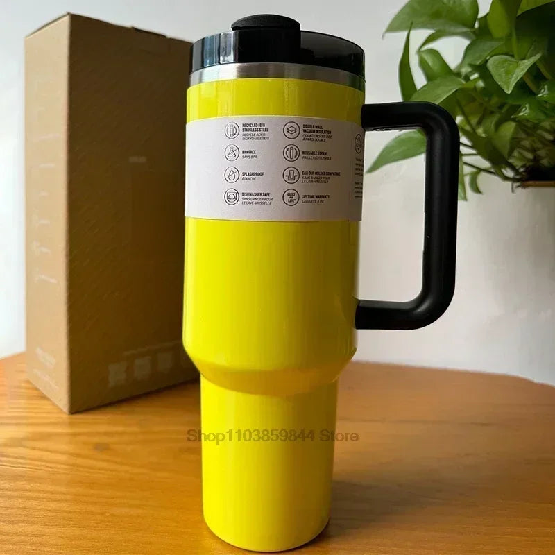 2025 New Stainless Steel Travel Mug with Handle & Straw Lid – 30oz/40oz Vacuum Insulated, Double Wall Thermal Iced Cup