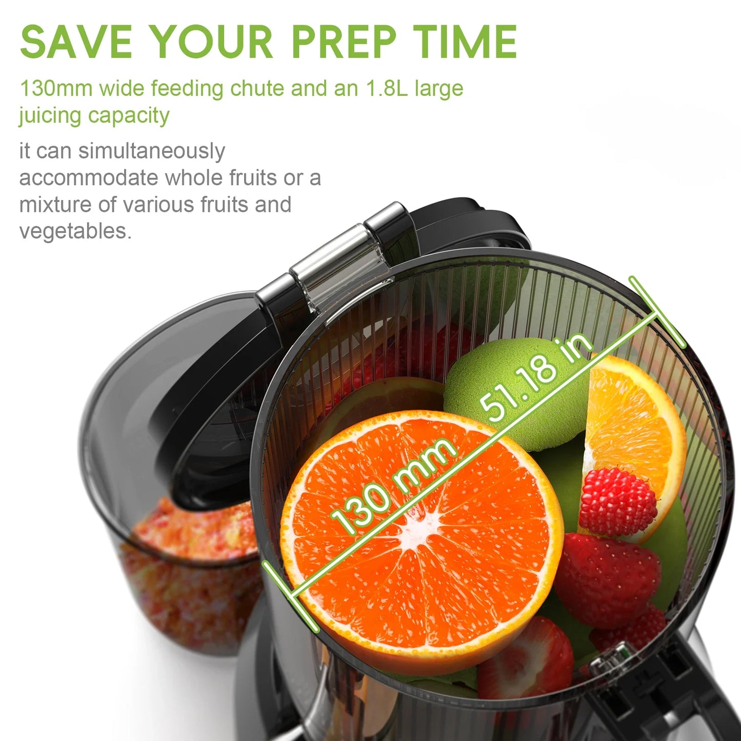 BioloMix Cold Press Juicer — 130mm Feed Chute, Whole Fruit & Veg, High Yield BPA-Free Slow Masticating Juicer