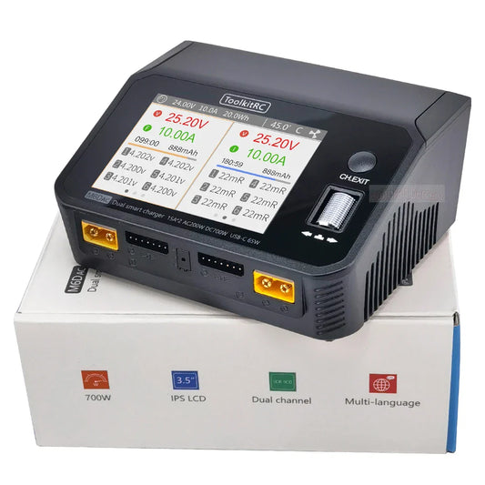NEW ToolkitRC M6DAC Dual Channel Smart LiPo Battery Charger – 200W AC, 350W DC, 15A for 1-6S LiHV with 65W PD