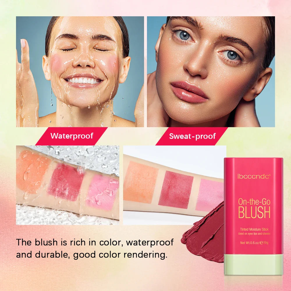 Waterproof Cream Blush Stick — High-Pigment Makeup Rouge for Brightening Skin Tone