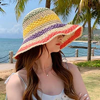 Women’s Foldable Summer Straw Hat – Beach & Travel Sun Visor with UV Protection, Bucket Cap Panama Style