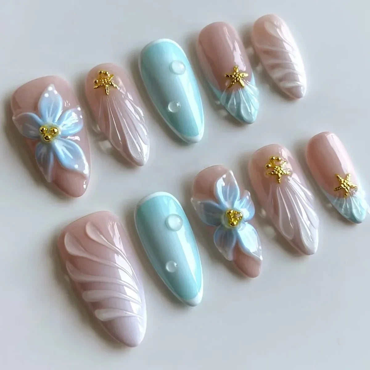 24PCS Pink Almond Press On Nails - Butterfly Ballet French Design Artificial Nail Tips for Stylish Nail Art