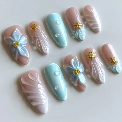 24PCS Pink Almond Press On Nails - Butterfly Ballet French Design Artificial Nail Tips for Stylish Nail Art