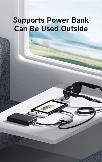 Hagibis AR Glasses Adapter USB-C Hub — Charging & Play Converter for Switch, Rokid, Xreal, RayNeo Air