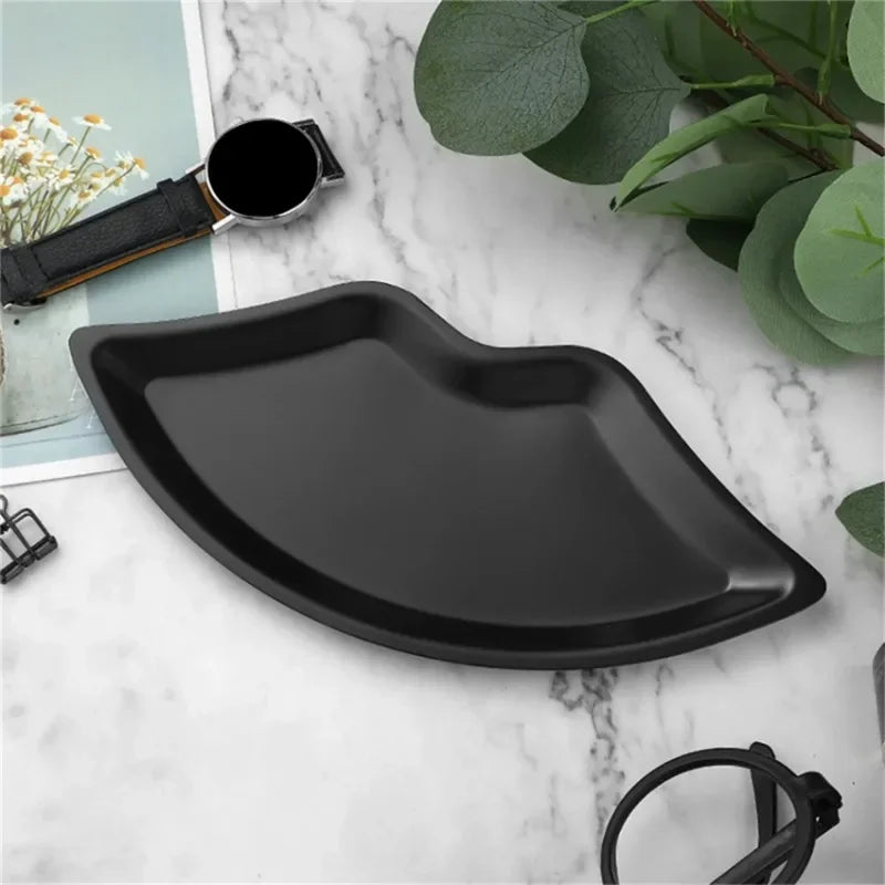 Korean Style Stainless Steel Lip-Shaped Jewelry Tray – Decorative Cosmetic & Jewelry Storage