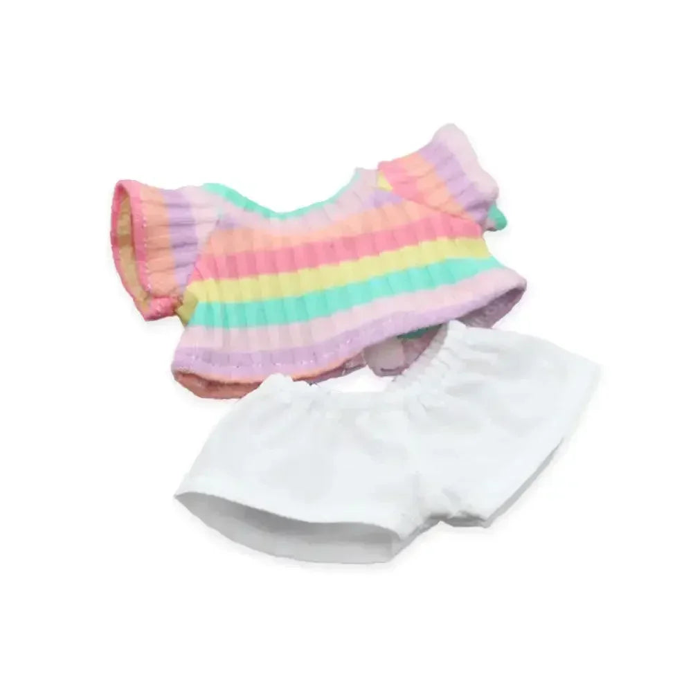 Labubu Idol Doll Clothes Set – T-Shirt & Denim Shorts Outfit for 17cm Labubu & 10cm Cotoon Dolls, Doll Accessories