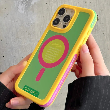 Color Clash Magnetic iPhone Case – Shockproof Bumper Cover for iPhone 13 to 17 Pro Max, Trendy Dopamine Style