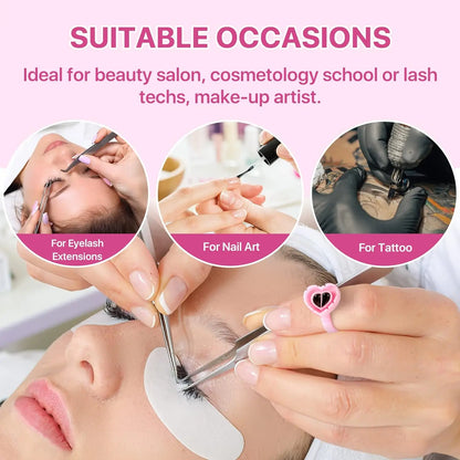 100PCS Heart-Shaped Disposable Glue Rings – Eyelash Extension & Tattoo Pigment Holder Cups, Lash Makeup Supply Tool Kit