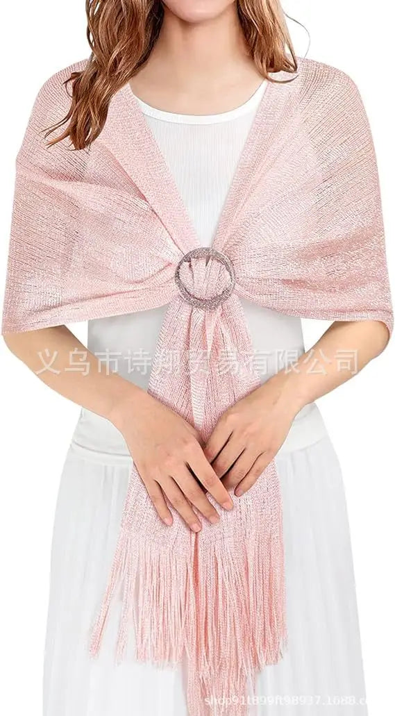 Gold & Silver Thread Tassel Scarf – Elegant Beach, Wedding & Party Fashion Shawl Accessory SJ15
