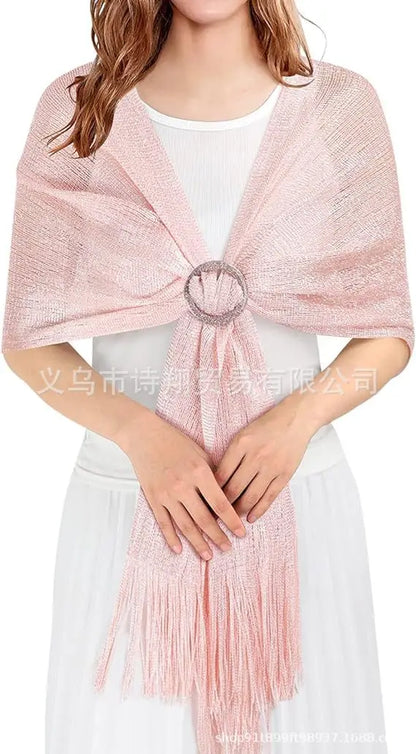 Gold & Silver Thread Tassel Scarf – Elegant Beach, Wedding & Party Fashion Shawl Accessory SJ15