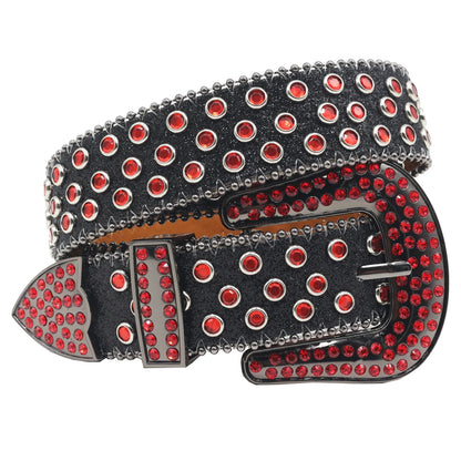 Women’s Rhinestone Skull Leather Belt – Luxury Designer Studded Strap for Jeans, White & Black