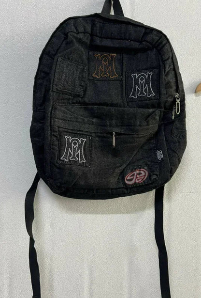 Y2K Aesthetic Embroidered Letter Backpack – Vintage Gothic Patchwork Schoolbag for Students, Casual Luxury Design