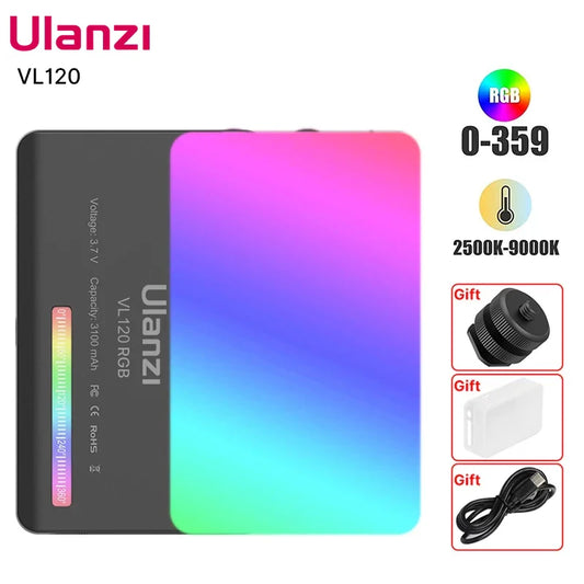 Ulanzi VL120 Full Color RGB Video Light – Dimmable 2500K-9000K LED Photography & Vlog Fill Light for Cameras