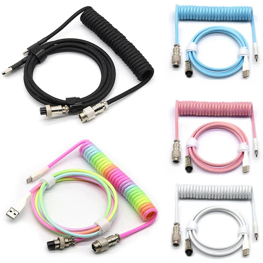 USB Type-C Mechanical Keyboard Coiled Cable – Aviator Aviation Connector Desktop Keyboard Cord