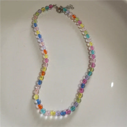 Y2K Strawberry Charm Choker Necklace - Ceramic Dog Pendant Acrylic Beaded Colorful Bow Aesthetic Jewelry for Women