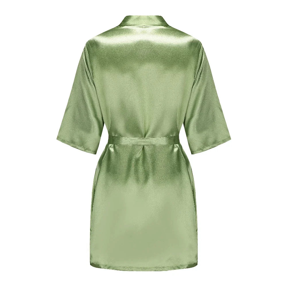 Plus Size Satin Silk Robe for Women - Wedding Bride Bridesmaid Bathrobe Sleepwear in Sage Green