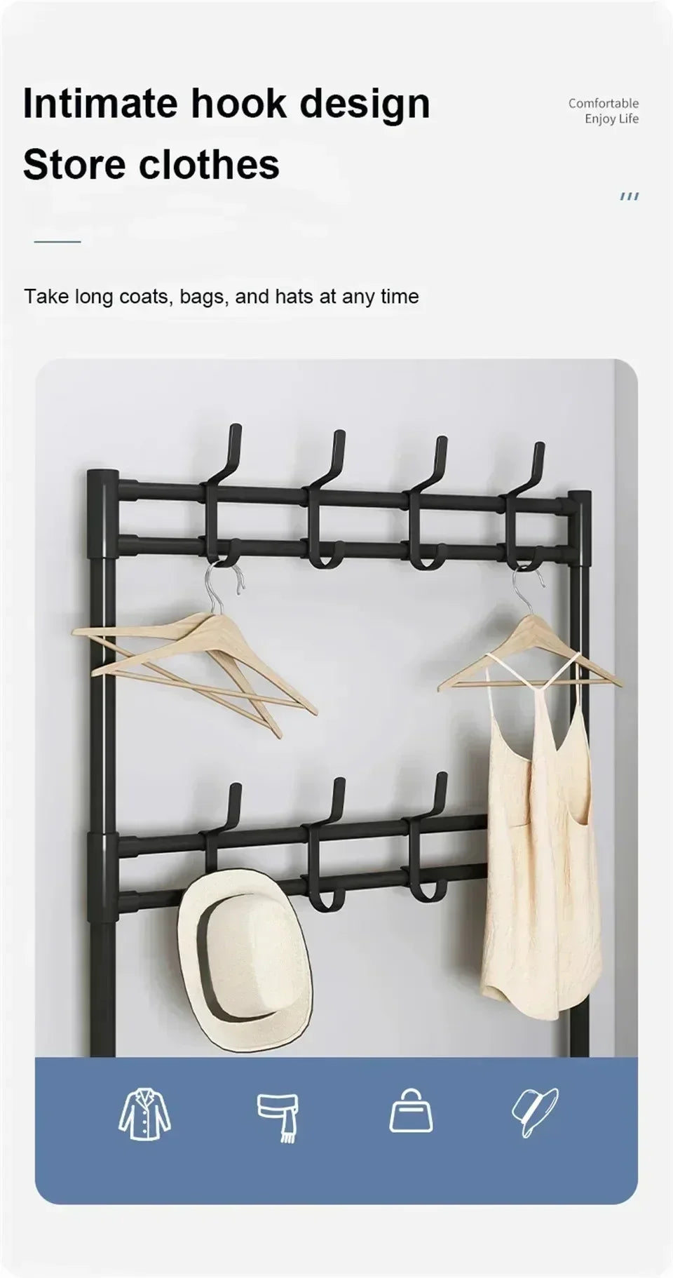 Multi-Layer Clothes Hanger & Shoe Rack – DIY Floor-Standing Hat and Shoes Organizer for Living Room Storage