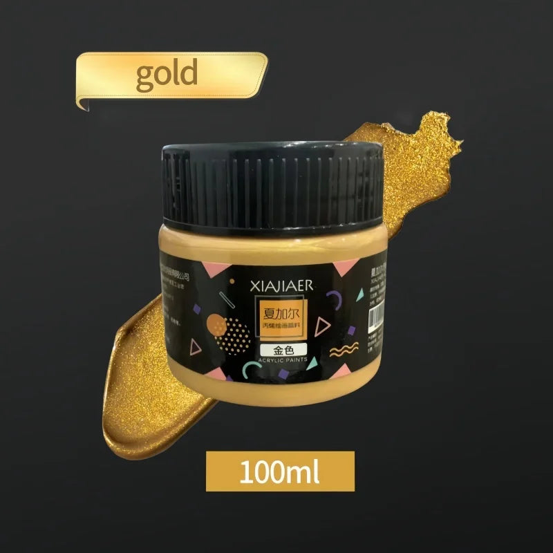 300ML/100ML Gold & Metallic Silver Acrylic Pigment – Pearlescent Bronze for Acrylic Painting, Xiajiaer Art Pigment