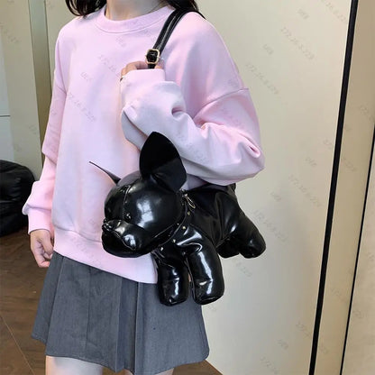Unisex Bulldog-Shaped PU Leather Shoulder Bag – Adjustable Strap Zipper Satchel for Shopping & Travel