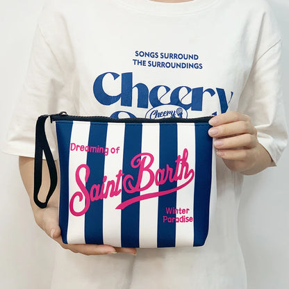 S-Saint B-Barth Striped Neoprene Zip-Up Clutch – Unisex Cosmetic & Toiletry Makeup Bag for Women