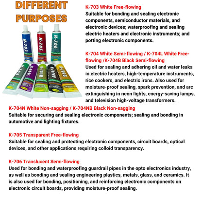 K-703/704/705/706 RTV Silicone Adhesive - 45g Industrial Rubber Sealant for Electronics & Components