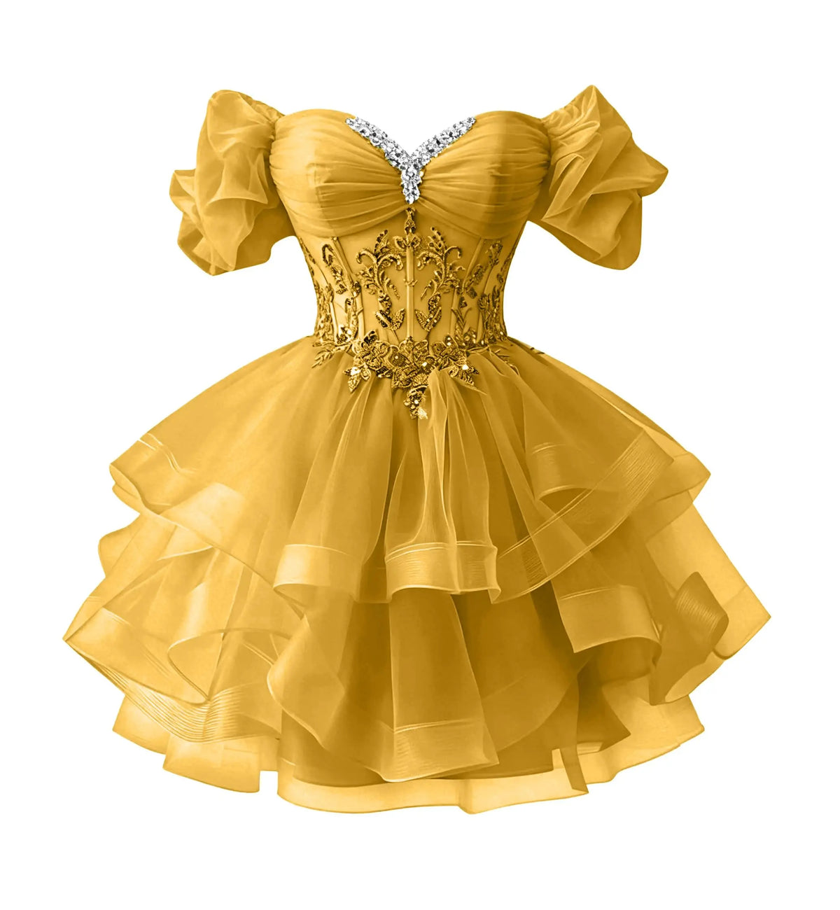 Beaded Lace Homecoming Dress - Short Tiered Tulle Sequin Prom & Quinceañera Gown