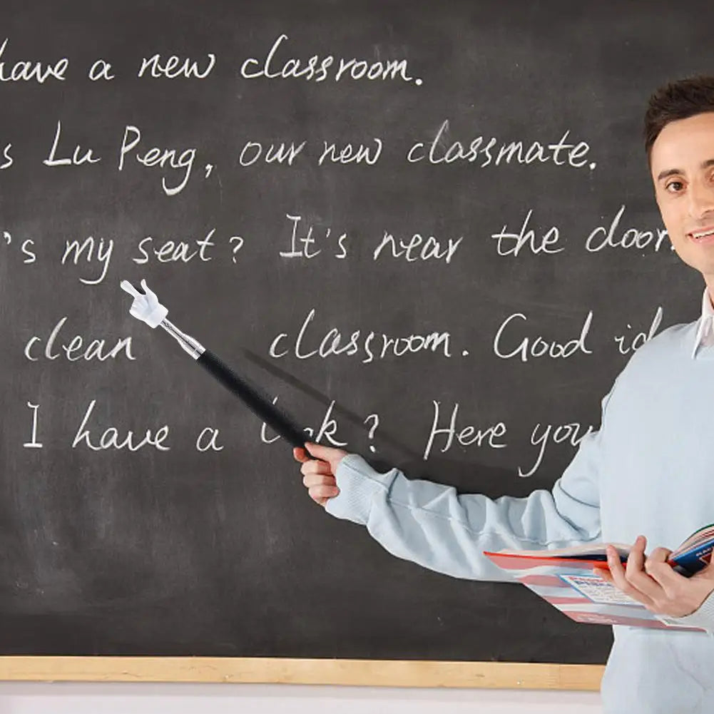 Retractable Teacher Pointer — Stainless Steel Telescopic Finger Design Stick for Classroom Teaching Supplies
