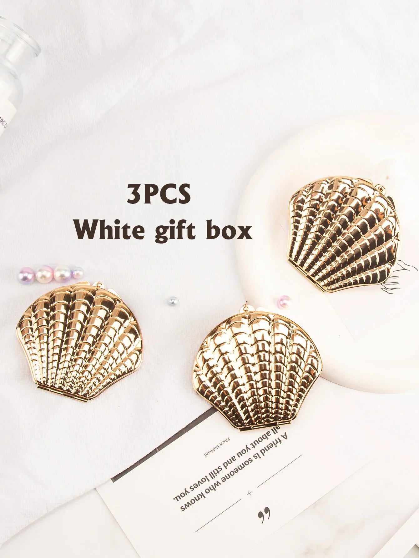 Golden Shell Double-Sided Makeup Mirror - Portable Elegant Beauty Mirror Gift for Girlfriend, Mom, Wife & Sister