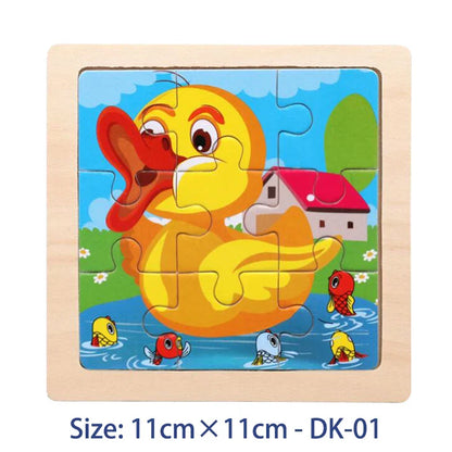 11cm Kids Wooden Jigsaw Puzzle – Cartoon Animal & Vehicle Montessori Educational Toys