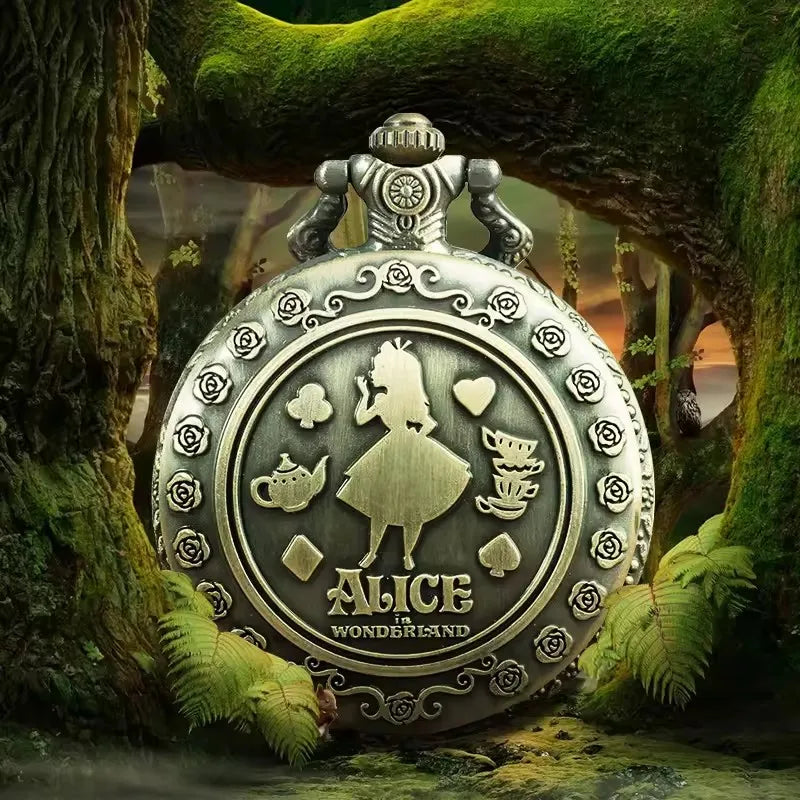 Cute Girl Forest Pattern Quartz Pendant Necklace – Trendy Pocket Watch Holiday Gift
