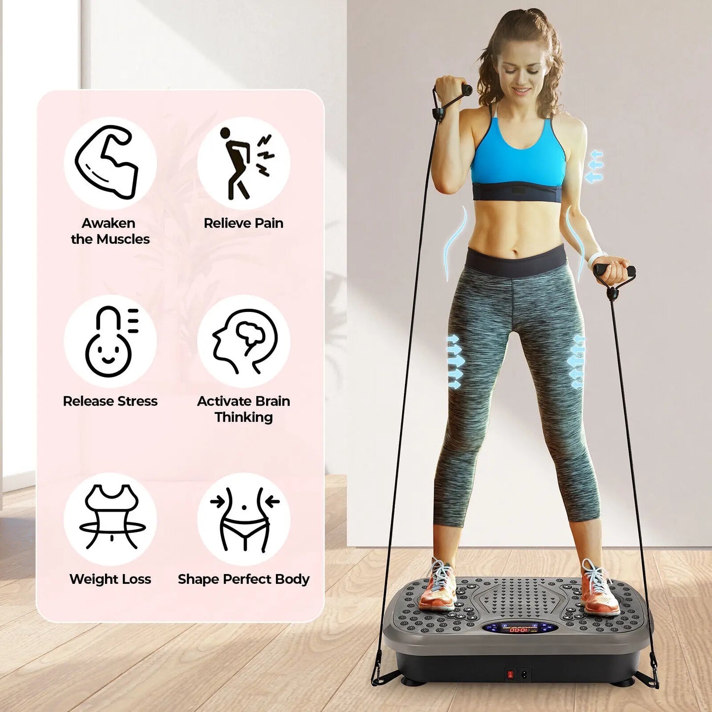 Vibration Plate Exercise Machine – Whole Body Fitness Platform with Loop Bands for Home Workout