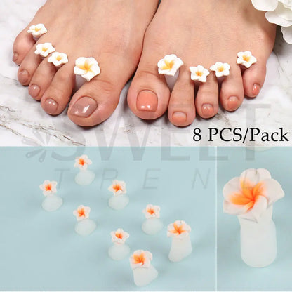 8 Pcs Silicone Toe Separator Pedicure Tools - Cute Daisy Flower Heart Design with Rhinestones, Soft and Effective Foot Care Kit (BES13)