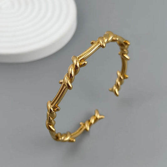 18K Gold Plated Stainless Steel Thorn Wire Wrap Bracelet – Waterproof Silver Couple Jewelry Gift New Style Adjustable Bangle