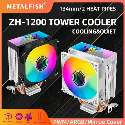 METALFISH ZH1200 CPU Cooler — 2 Heatpipe ARGB Radiator with 4-Pin PWM Silent Fan for Intel LGA 1700/1200/115X/1366/2011 & AMD AM5/AM4/AM3