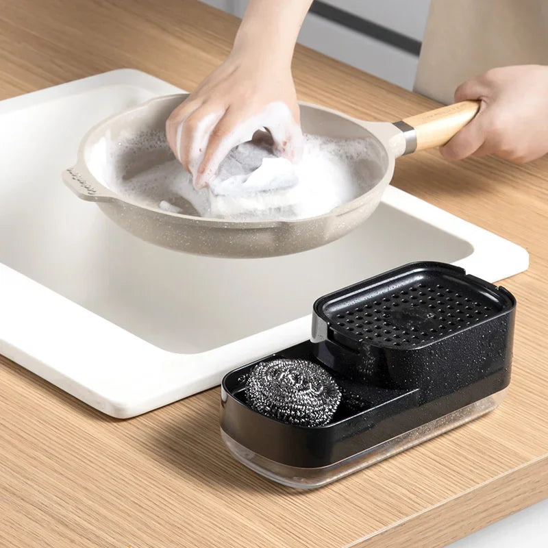 Automatic Soap Dispenser Bottle: Kitchen Sponge Brush Storage Box with Manual Soap Dispenser - Convenient Solution for Kitchen Hygiene