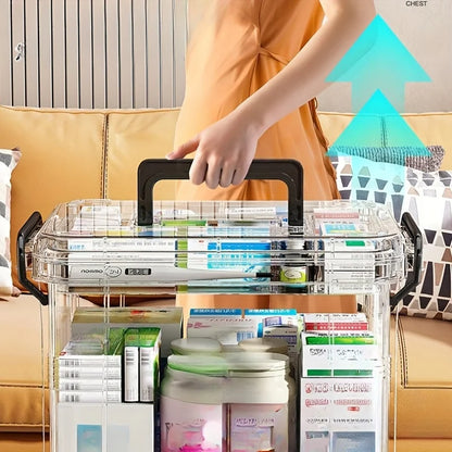Large Capacity Double-Layer Medicine Organizer Box – Waterproof Transparent Storage for Home & Travel