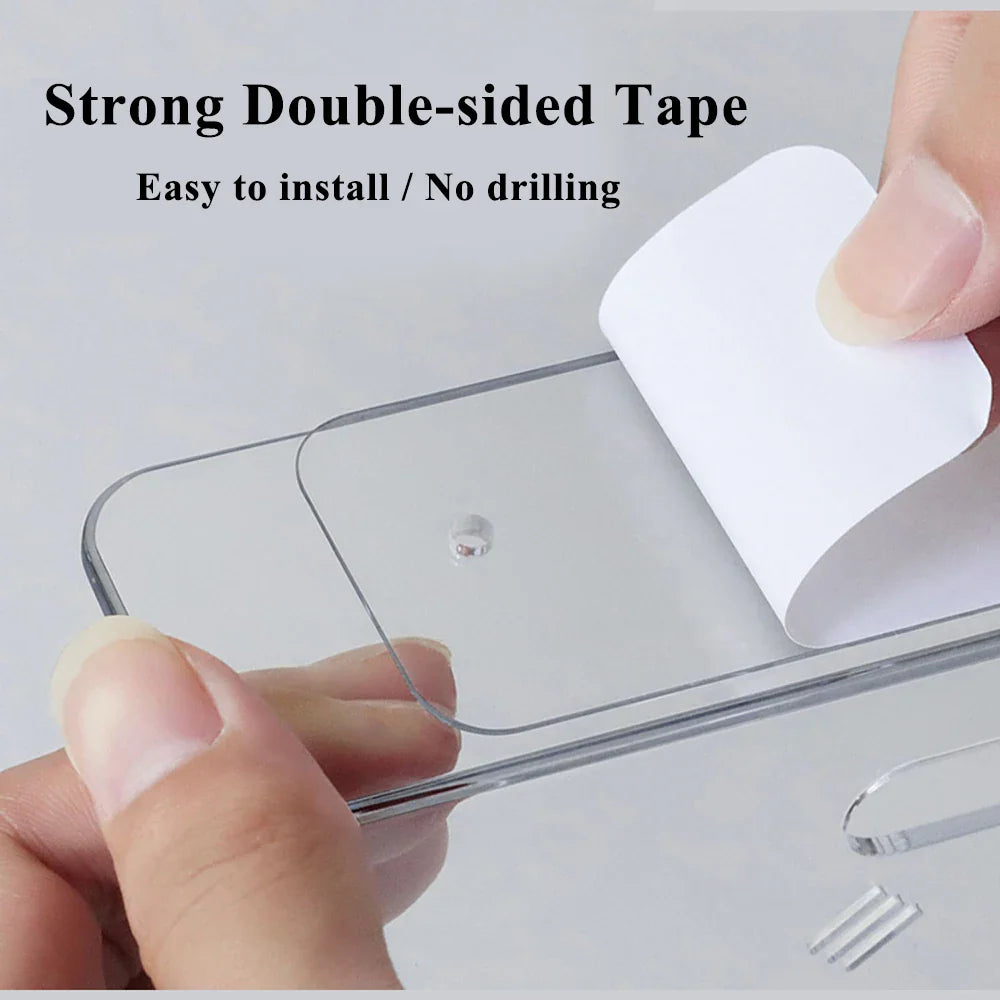 Adhesive Floating Shelf – Wall-Mounted Clear Plastic Shelf for Small Items, Soundbar & Smart Speaker, No Drilling