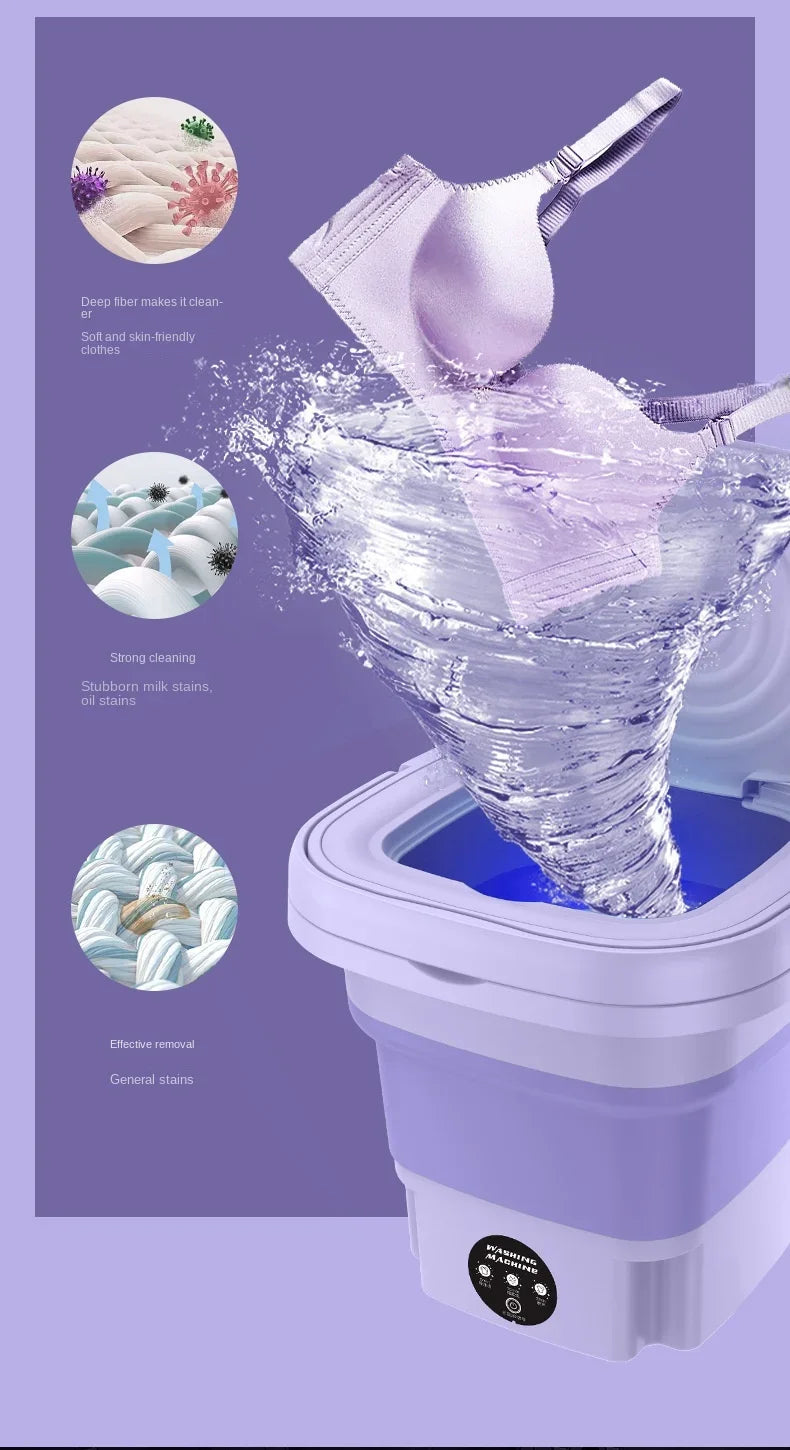 8L Portable Foldable Washing Machine – Mini Washer with Spin Dryer for Socks, Underwear & Panties