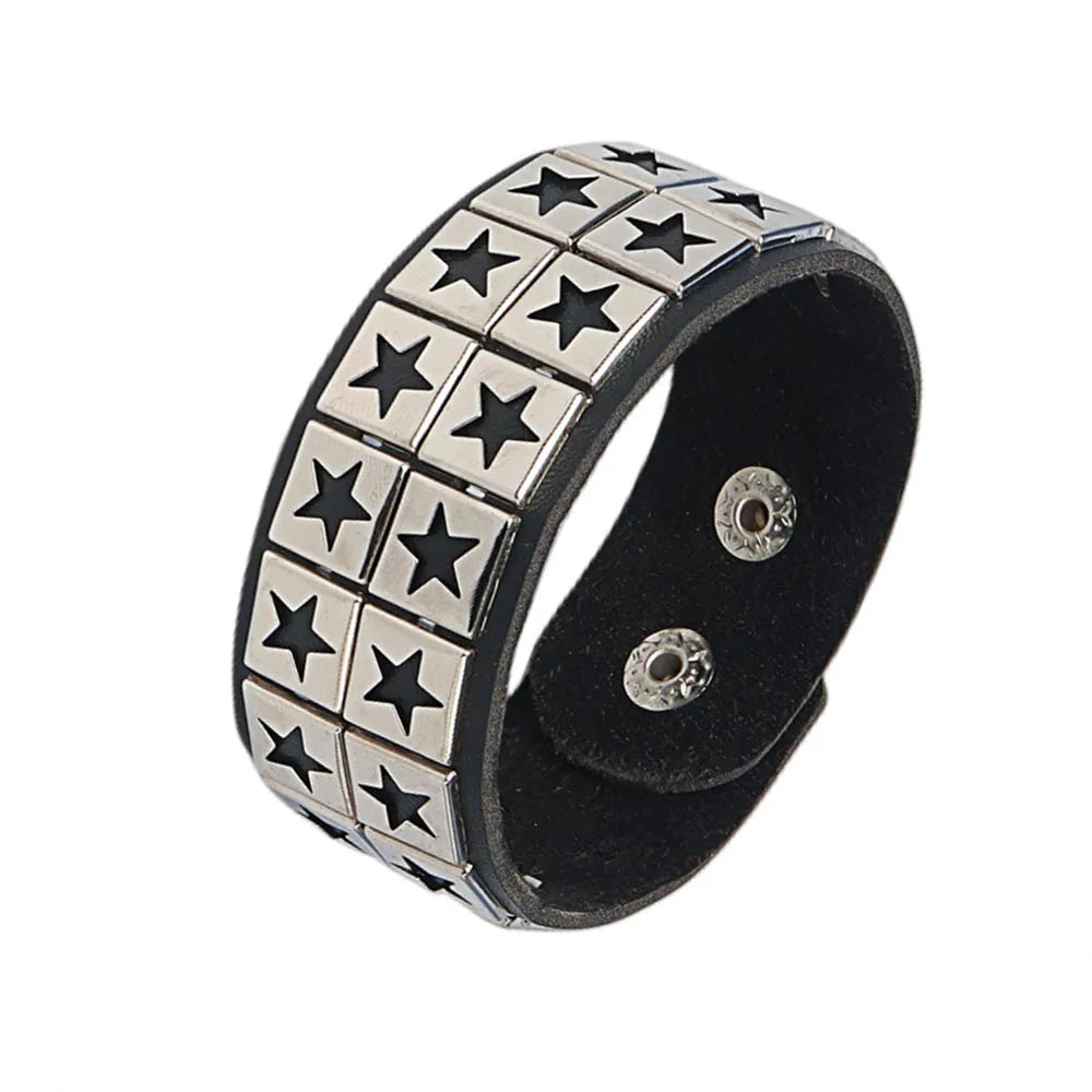 2024 Punk Cool Adjustable PU Bracelet for Men & Women – Vintage Gothic, Hip Hop, Rock, Kpop Dancer Jewelry Accessories