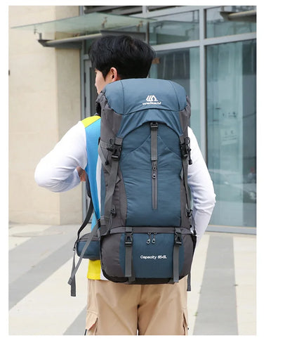 70L Nylon Camping Backpack with Rain Cover — Outdoor Hiking, Mountaineering & Travel Daypack for Men