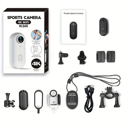 4K Thumb Action Camera — HD Sports Cam with Image Stabilization, Auto Exposure & Rechargeable 800mAh Battery