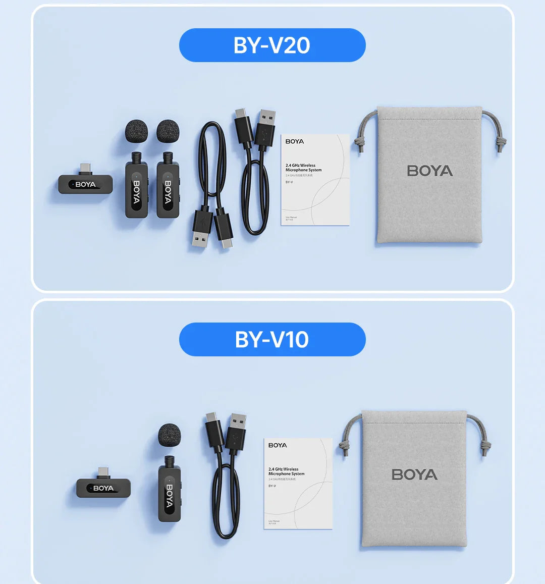 BOYA BY-V3 Wireless Lavalier Lapel Microphone – Noise-Cancelling Rechargeable Mic for iPhone, Android, Camera & Vlogging