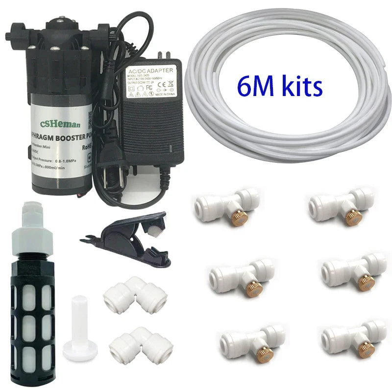 DIY Quiet Misting Cooling Kit – DC24V Pump Fog Nozzle Sprayer System for Patio, Garden, Greenhouse & Backyard Cooling
